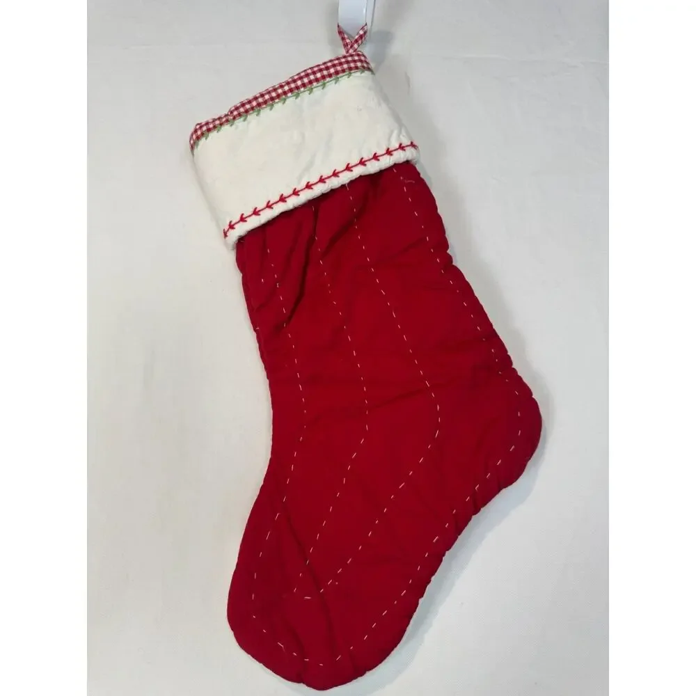 Pottery Barn Kids Red & Gingham Quilted Train‎ Christmas Stocking Mono Patrick